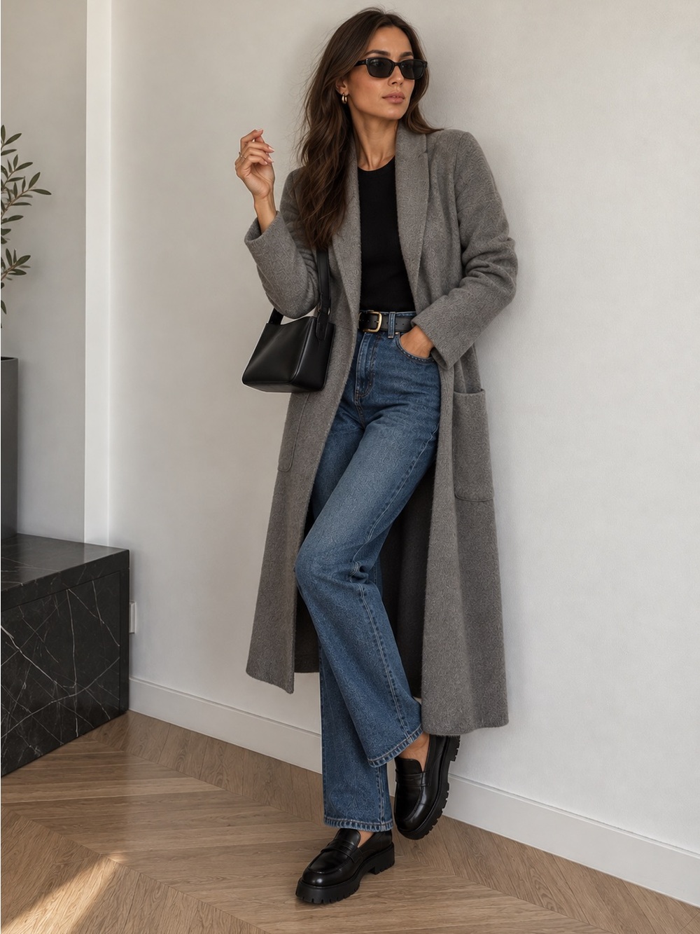 Aritzia Babaton Merino Wool Long Coat Open Cardigan Grey Small Quiet Luxury Chic